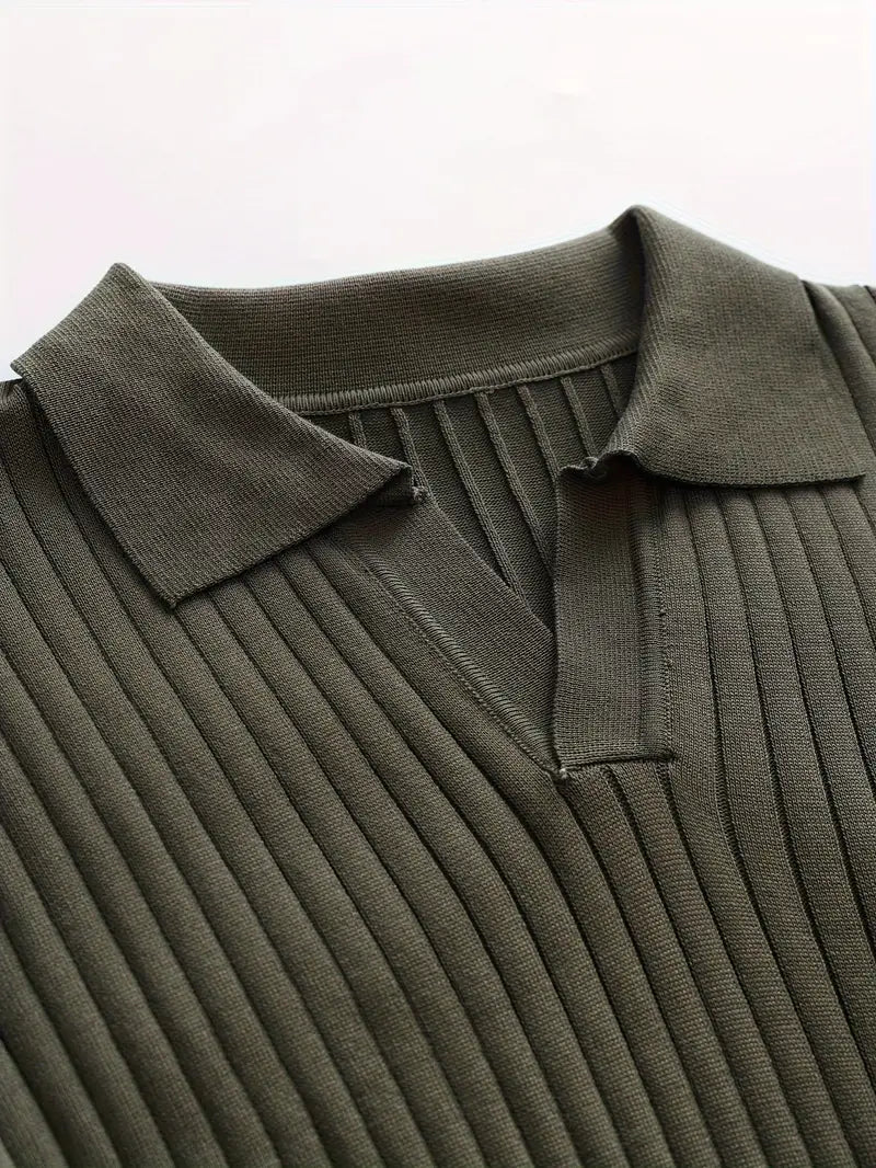 Suéter polo de canalé fino con mangas largas